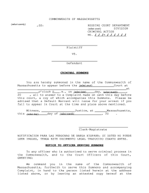 Massachusetts Criminal Summons