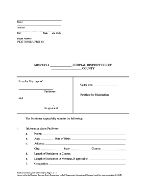 Montana Petition for Dissolution with Children