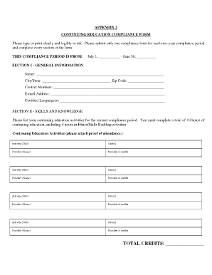 Continuing Education Compliance Form