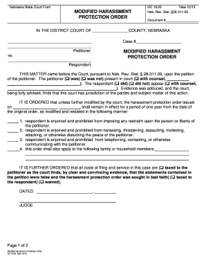 Nebraska Modified Harassment Protection Order