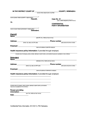 Confidential Party Information Form