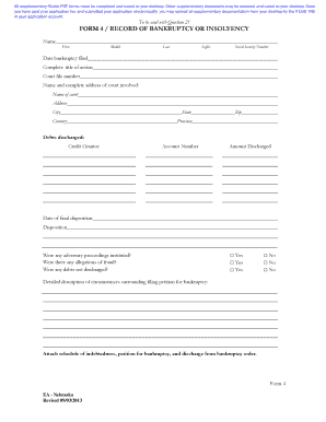 Form 4 Record of Bankruptcy or Insolvency