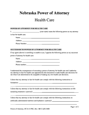 Nebraska Health Care Power of Attorney