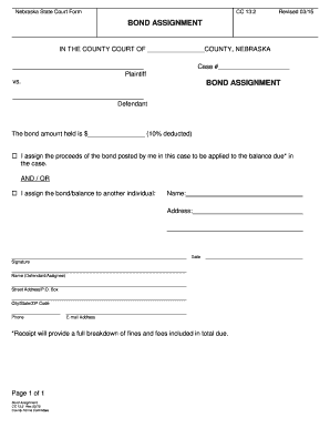 Nebraska Bond Assignment Form