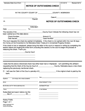 Nebraska Notice of Outstanding Check