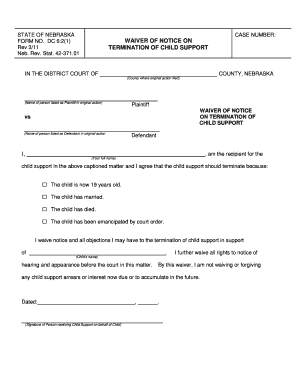 Nebraska Waiver of Notice on Termination of Child Support