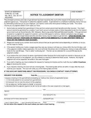 Nebraska Notice to Judgment Debtor