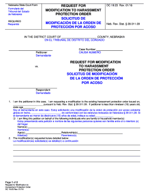 Nebraska Request for Modification to Harassment Protection Order