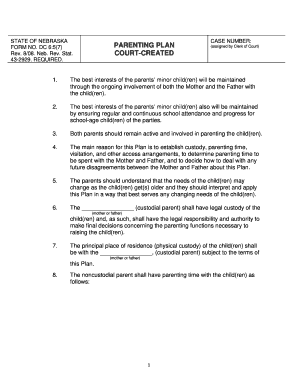 Nebraska Parenting Plan Form DC 6:5(7)