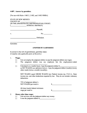 New Mexico Garnishee Answer Form