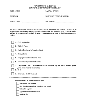 Student Employment Checklist