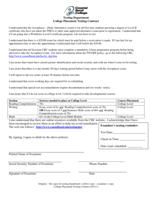 College Placement Testing Contract