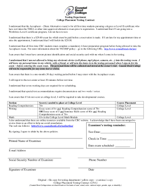 College Placement Testing Contract