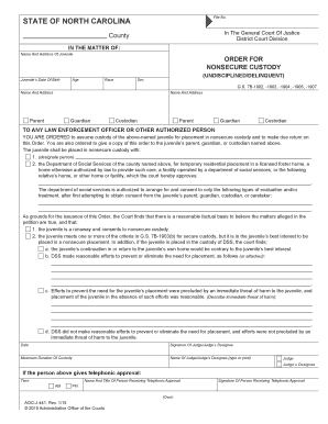 North Carolina Nonsecure Custody Order