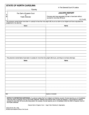 North Carolina Jailor's Report