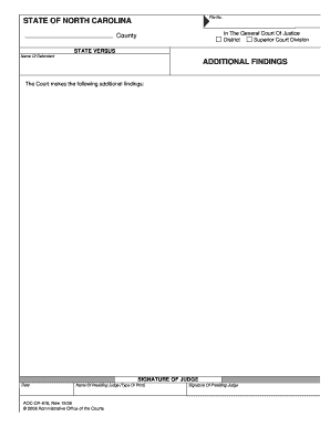 North Carolina Additional Findings Form
