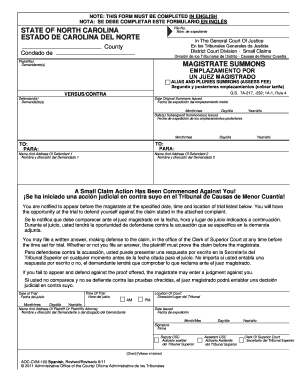 North Carolina Small Claims Summons