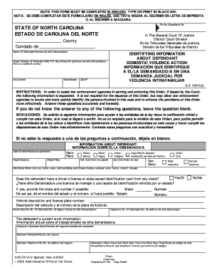 North Carolina Domestic Violence Action Form