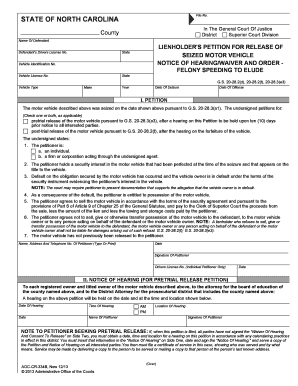 Lienholder's Petition for Release of Seized Motor Vehicle