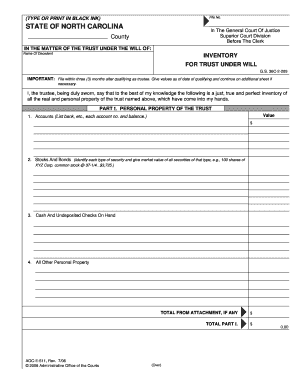 North Carolina Trust Inventory Form