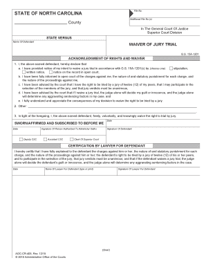 North Carolina Waiver of Jury Trial
