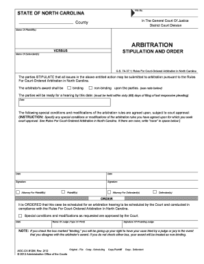 North Carolina Arbitration Stipulation and Order
