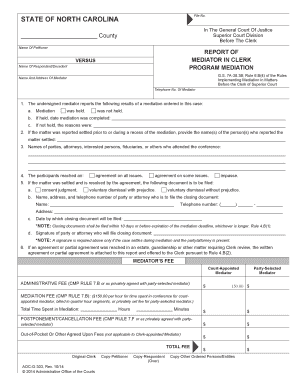 North Carolina Mediation Report Form