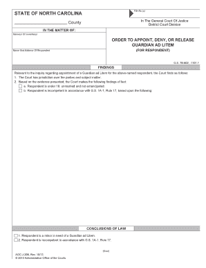 North Carolina Guardian Ad Litem Appointment Order