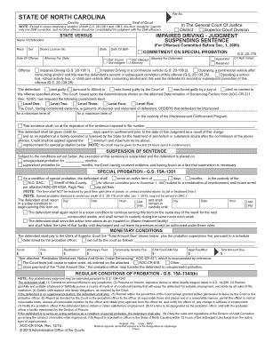 North Carolina Impaired Driving Judgment Form