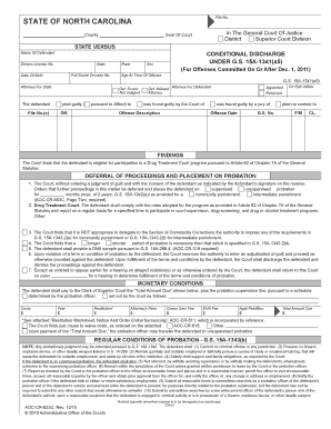 North Carolina Conditional Discharge Form
