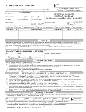 North Carolina Conditional Discharge Form