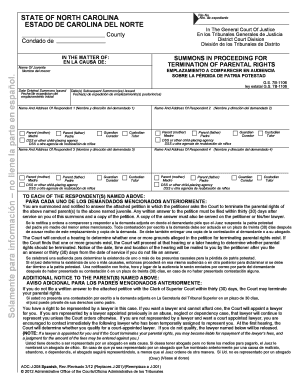 North Carolina Summons for Termination of Parental Rights
