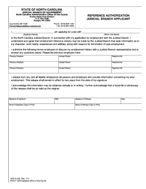 North Carolina Judicial Branch Employment Reference Authorization