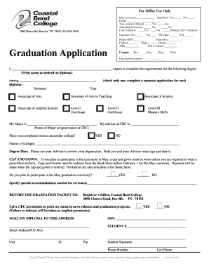 Coastal Bend College Graduation Application