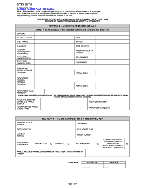 De Beers Pension Fund Termination Form