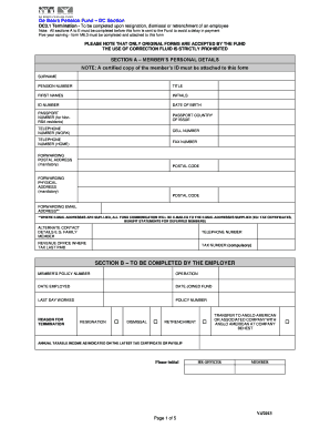 De Beers Pension Fund Termination Form