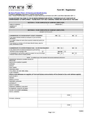 De Beers Pension Fund Registration Form M1