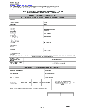 De Beers Pension Fund Termination Form