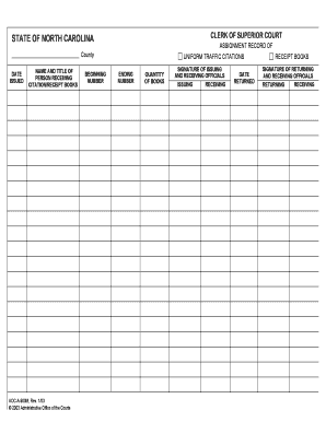 North Carolina Traffic Citation Receipt Book Assignment Record