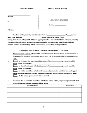 North Dakota Divorce Decree