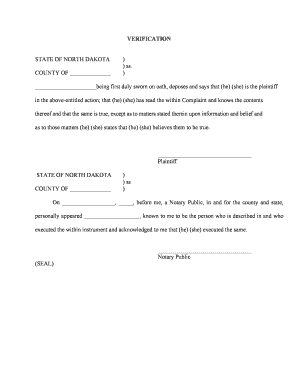 North Dakota Affidavit of Plaintiff