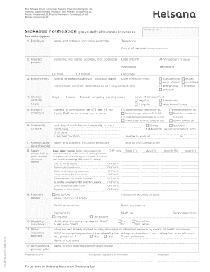 Sickness Notification Form for Group Daily Allowance Insurance