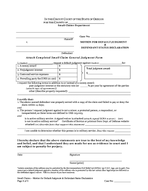Oregon Small Claims Default Judgment Motion