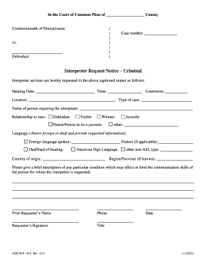 Interpreter Request Notice – Criminal
