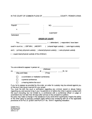 Custody Form 5 Scheduling Order