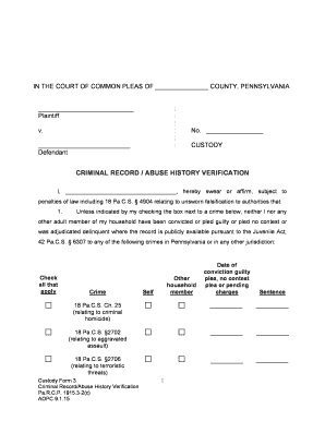 Criminal Record Abuse History Verification Form