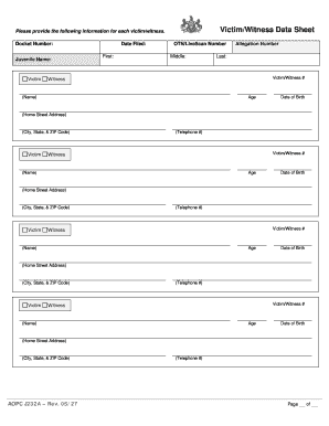 Victim Witness Data Sheet