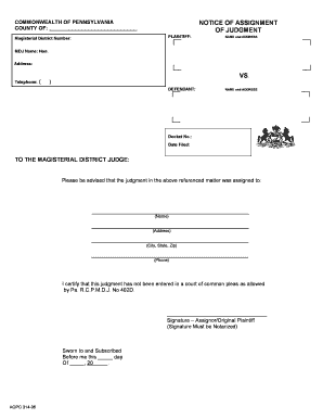 Pennsylvania Notice of Assignment of Judgment