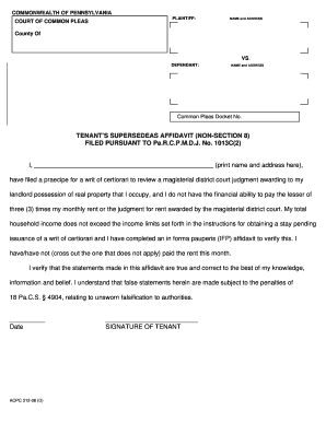 Tenant's Supersedeas Affidavit