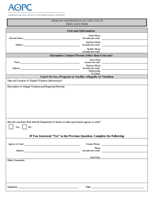 Americans with Disabilities Act (ADA) Title II Grievance Form